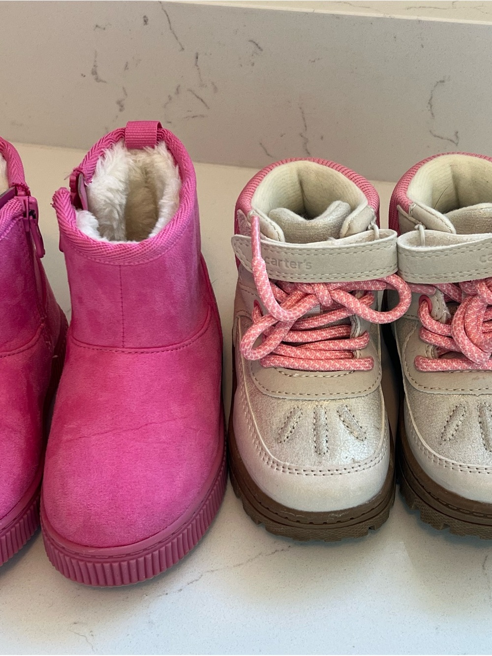 2 pair- Cat & Jack Pink Ankle Boot & Carter’s Cream Lace-Up Boot- Girls- Size 6